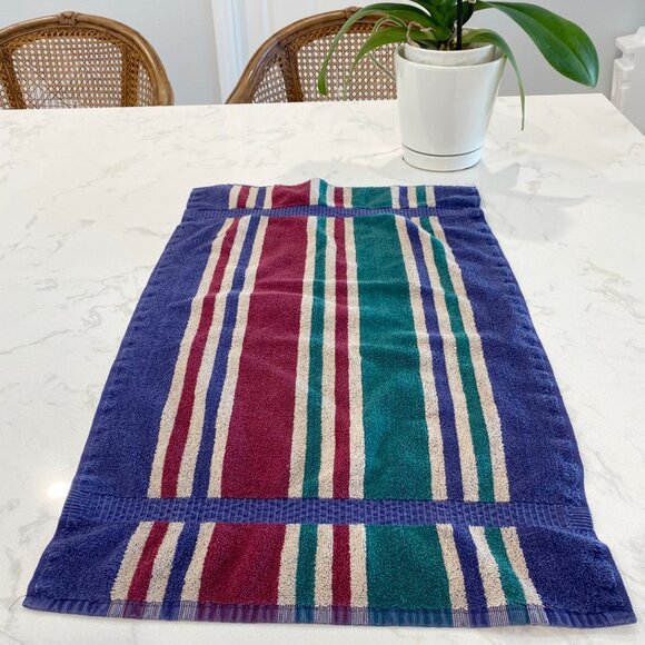 VTG 2 Hand Towels Carlin West Point Pepperell & Cannon Royal Family Blue Stripes - Picture 6 of 8